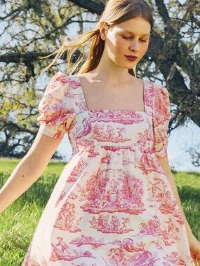 Laura Ashley Urban Outfitters Red White Toile Babydoll Dress Size XS